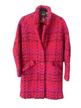 Desigual Pink Textured Bouclé Catrina Coat Size 36 - Small